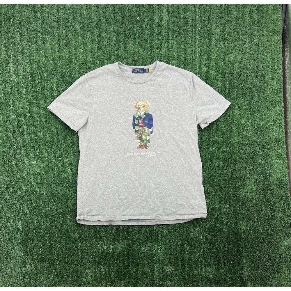 Polo Ralph Lauren Men's Preppy Bear Jersey T-Shirt Mens Large Grey